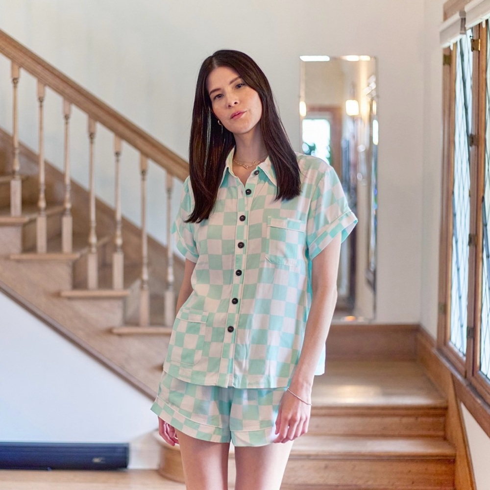 Patiini Bamboo Rayon Checkered Short Sleeves Lounge Sets NWT